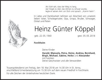 Anzeige von Heinz Günter Köppel von MGO