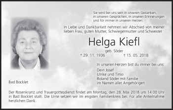 Anzeige von Helga Kiefl von MGO
