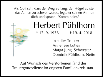 Anzeige von Herbert Pühlhorn von MGO