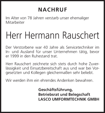 Anzeige von Hermann Rauschert von MGO