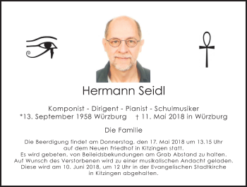 Anzeige von Hermann Seidl von MGO
