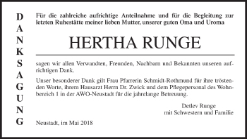 Anzeige von Hertha Runge von MGO