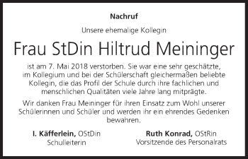 Anzeige von Hiltrud Meininger von MGO