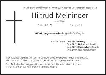Anzeige von Hiltrud Meininger von MGO
