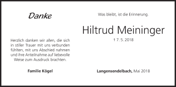 Anzeige von Hiltrud Meininger von MGO