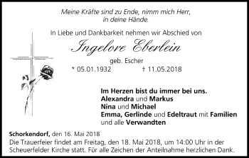 Anzeige von Ingelore Eberlein von MGO