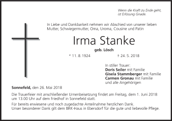 Anzeige von Irma Stanke von MGO