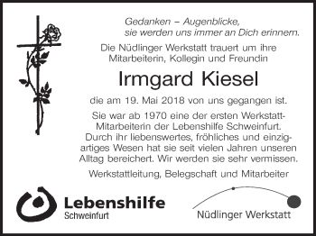 Anzeige von Irmgard Kiesel von MGO