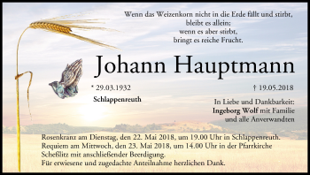 Anzeige von Johann Hauptmann von MGO