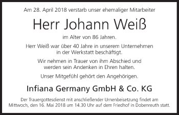 Anzeige von Johann Weiß von MGO