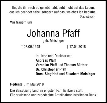 Anzeige von Johanna Pfaff von MGO