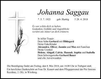 Anzeige von Johanna Saggau von MGO