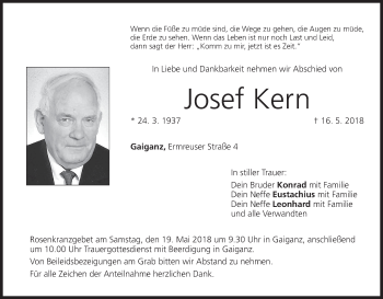 Anzeige von Josef Kern von MGO