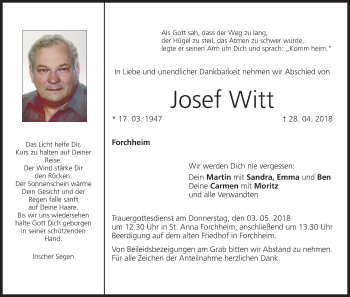Anzeige von Josef Witt von MGO