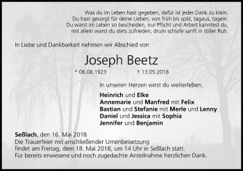 Anzeige von Joseph Beetz von MGO