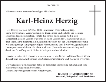 Anzeige von Karl-Heinz Herzig von MGO