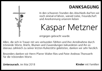 Anzeige von Kaspar Metzner von MGO