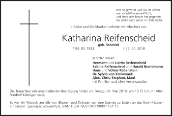 Anzeige von Katharina Reifenscheid von MGO