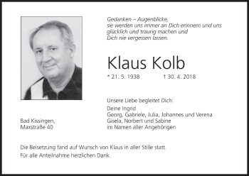Anzeige von Klaus Kolb von MGO