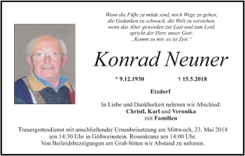 Anzeige von Konrad Neuner von MGO
