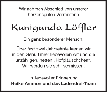 Anzeige von Kuniguncla Löffler von MGO