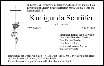 Anzeige von Kunigunda Schrüfer von MGO