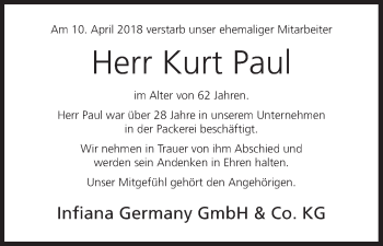 Anzeige von Kurt Paul von MGO