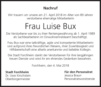 Anzeige von Luise Bux von MGO