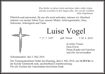 Anzeige von Luise Vogel von MGO