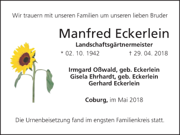 Anzeige von Manfred Eckerlein von MGO