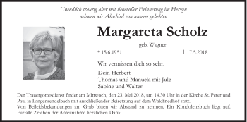 Anzeige von Margareta Scholz von MGO