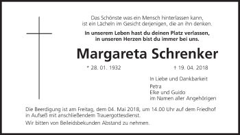 Anzeige von Margareta Schrenker von MGO