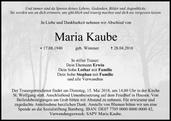 Anzeige von Maria Kaube von MGO