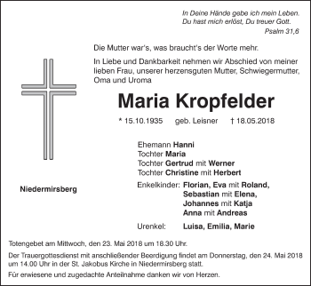 Anzeige von Maria Kropfelder von MGO