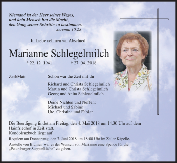 Anzeige von Marianne Schlegelmilch von MGO