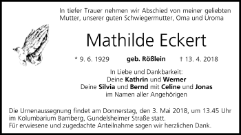 Anzeige von Mathilde Eckert von MGO