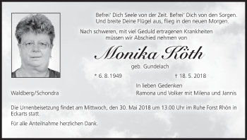 Anzeige von Monika Köth von MGO