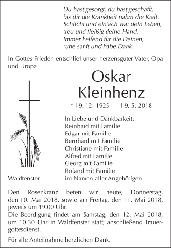 Anzeige von Oskar Kleinhenz von MGO