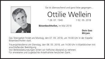 Anzeige von Ottilie Wellein von MGO
