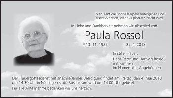 Anzeige von Paula Rossol von MGO