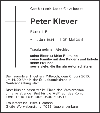 Anzeige von Peter Klever von MGO