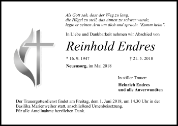 Anzeige von Reinhold Endres von MGO