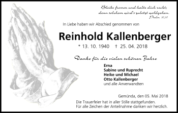 Anzeige von Reinhold Kallenberger von MGO