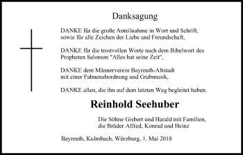 Anzeige von Reinhold Seehuber von MGO