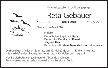 Anzeige von Reta Gebauer von MGO