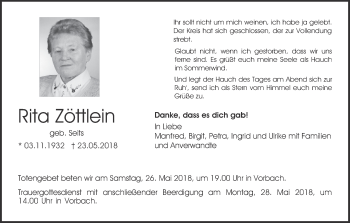 Anzeige von Rita Zöttlein von MGO