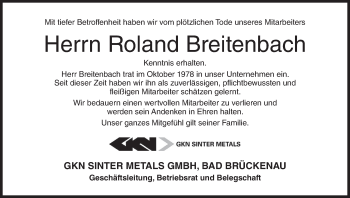 Anzeige von Roland Breitenbach von MGO