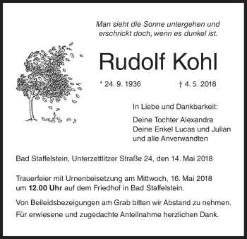Anzeige von Rudolf Kohl von MGO