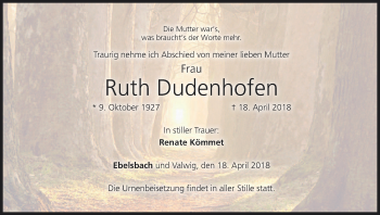 Anzeige von Ruth Dudenhofen von MGO