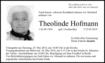 Anzeige von Theolinde Hofmann von MGO